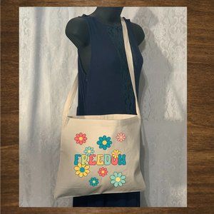 Freedom Floral Small Crossbody Messenger Canvas Tote Bag with Long Strap